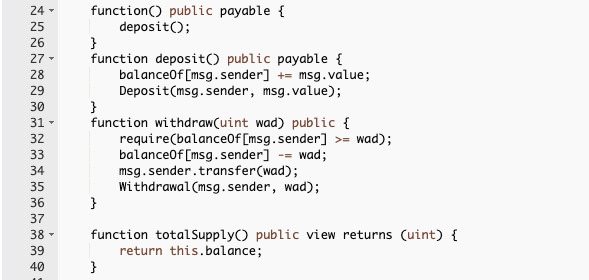 Line #34 Funds are transferred using .transfer function